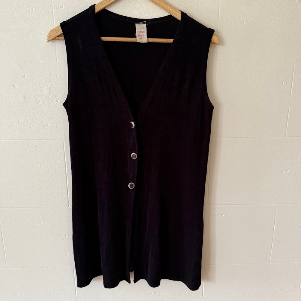 Vintage | Black Minimalist Button Front Vest Tunic | Layering Top | Size Medium